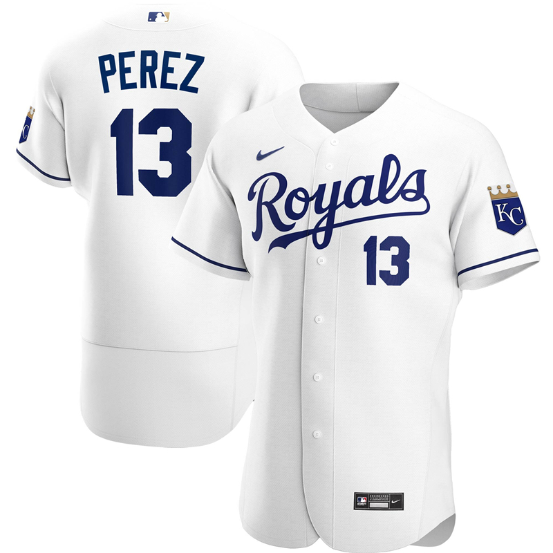 2020 MLB Men Kansas City Royals 13 Salvador Perez Nike White Home 2020 Authentic Player Jersey 1